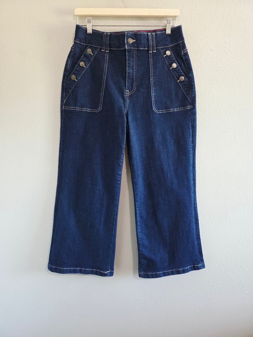 Nautica Sailor Style High Rise Cropped Jeans 10P Dark Wash Navy Blue